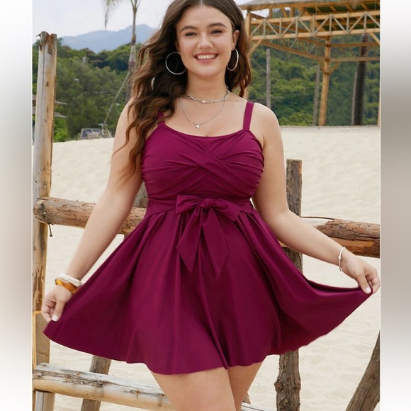 BloomChic Bowknot Crossover Pleated Detail Swim Dress us12 - Picture 1 of 8